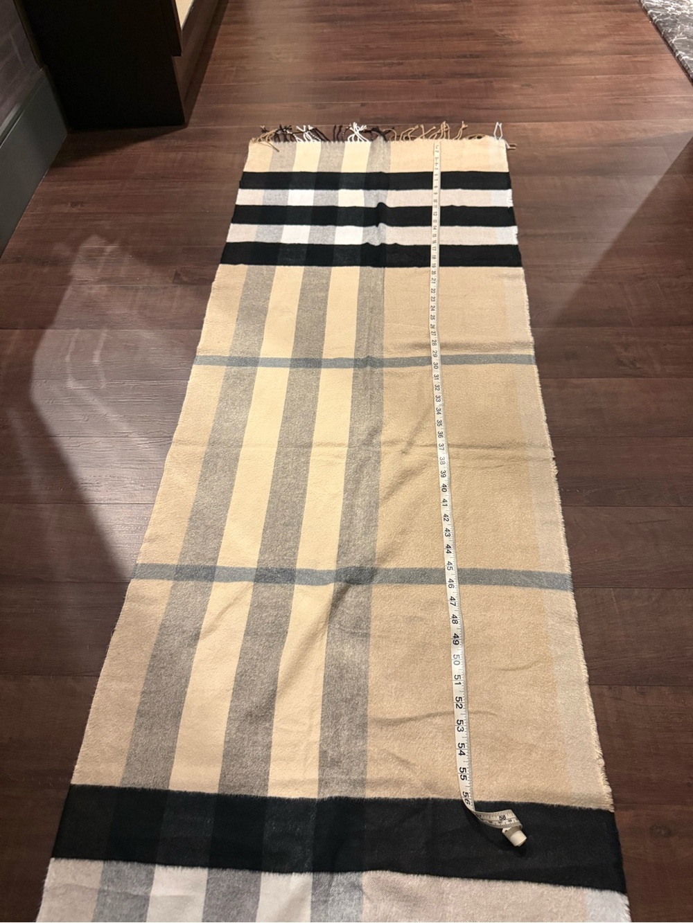 100% cashmere Burberry Beige, Black Wrap 72” by 24” big scarf